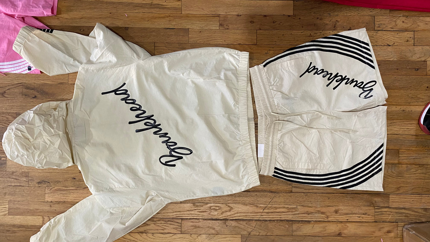Cream & Black Bankhead Windbreaker Short Set w/Hoodie