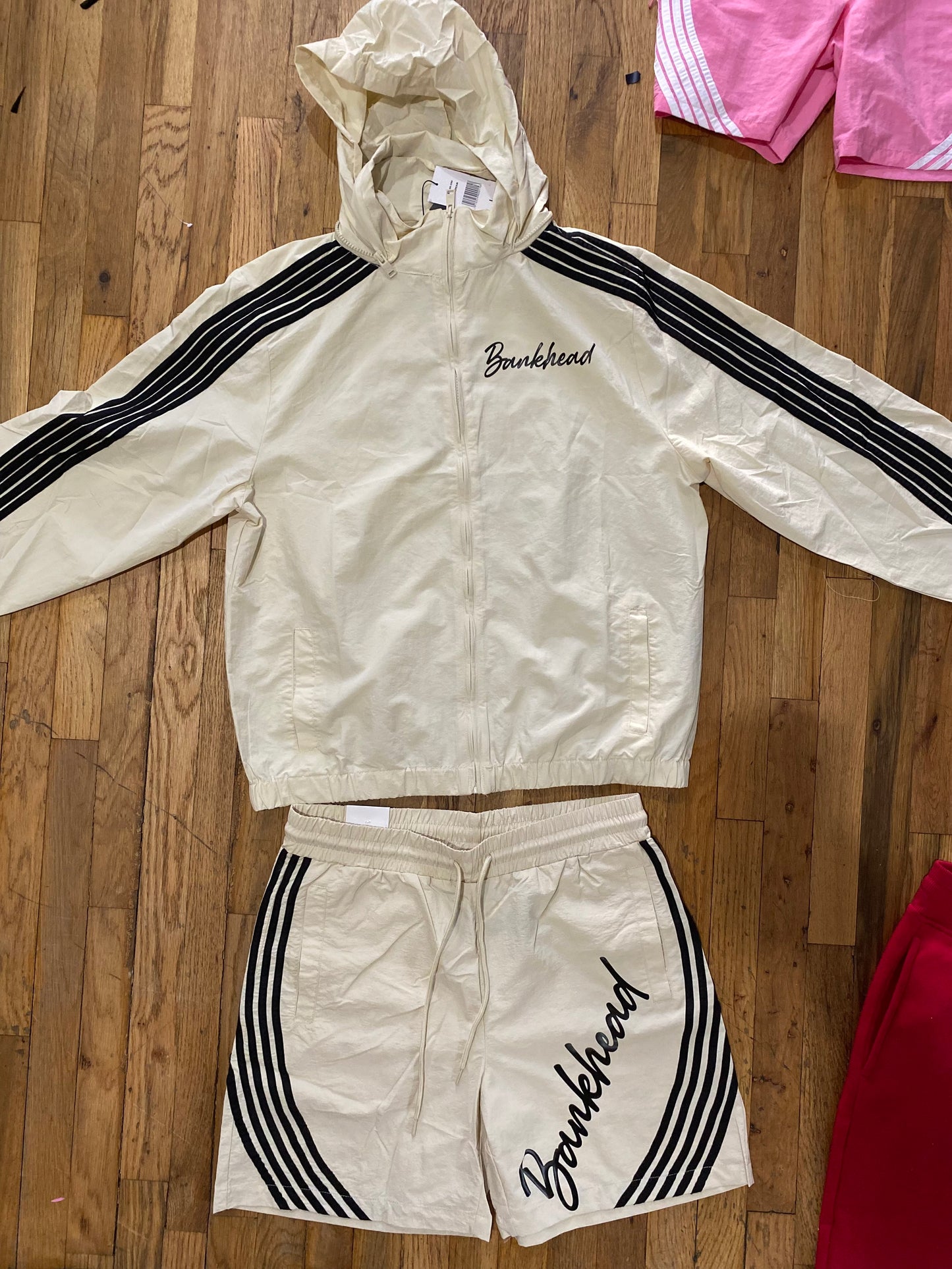 Cream & Black Bankhead Windbreaker Short Set w/Hoodie